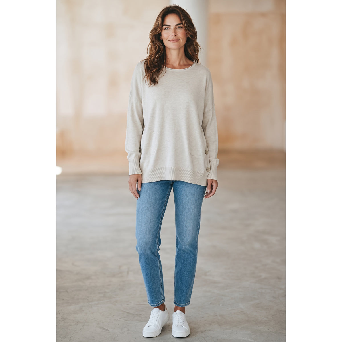 Jersey mujer de cuello redondo con bolsillos y botones en el lateral - POLITA 140626161