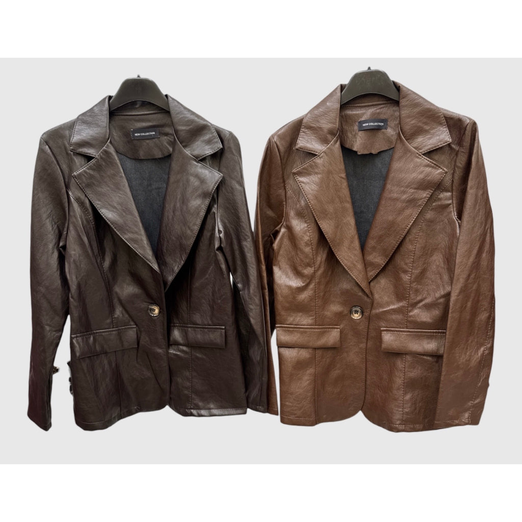 Blazer de efecto piel con solapas presentado en dos tonos de marrón - POLITA 14812501