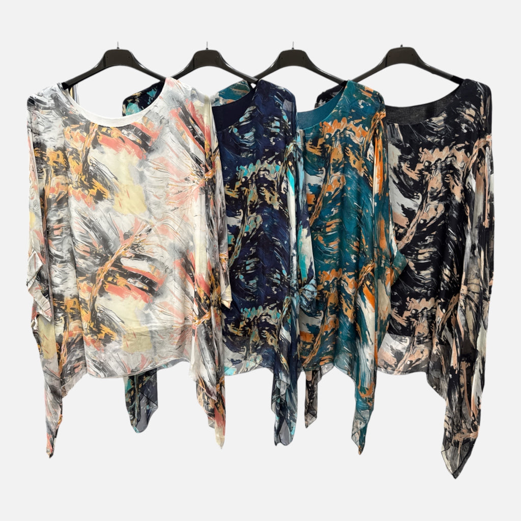 Blusa de seda con estampado digital abstracto presentada en cuatro combinaciones de color - POLITA 14382780B