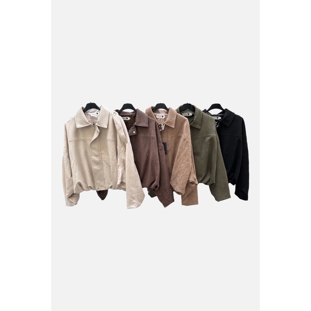 Cazadora corta efecto ante en crudo, marrón, camel, kaki y negro - POLITA 1414D2.