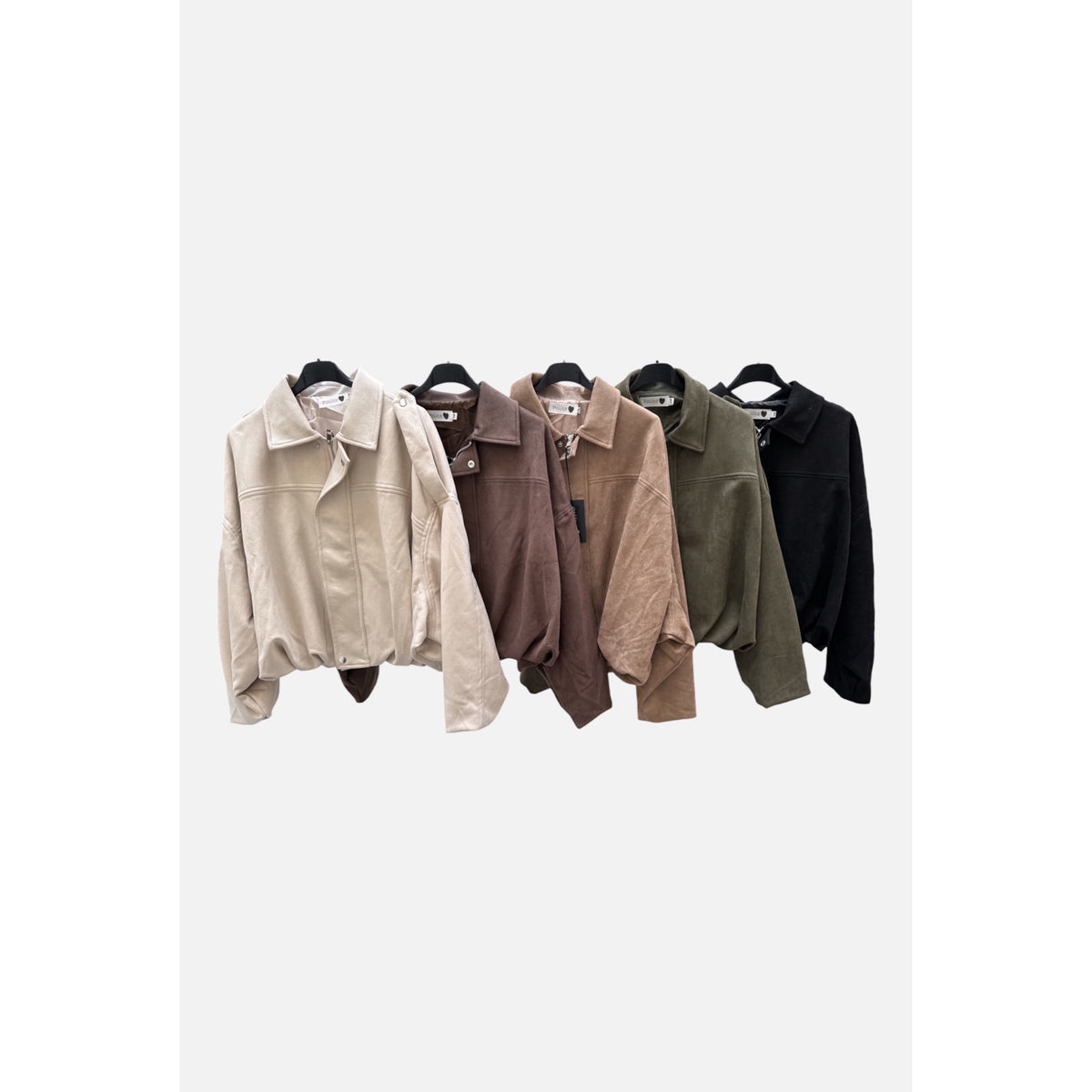 Cazadora corta efecto ante en crudo, marrón, camel, kaki y negro - POLITA 1414D2.