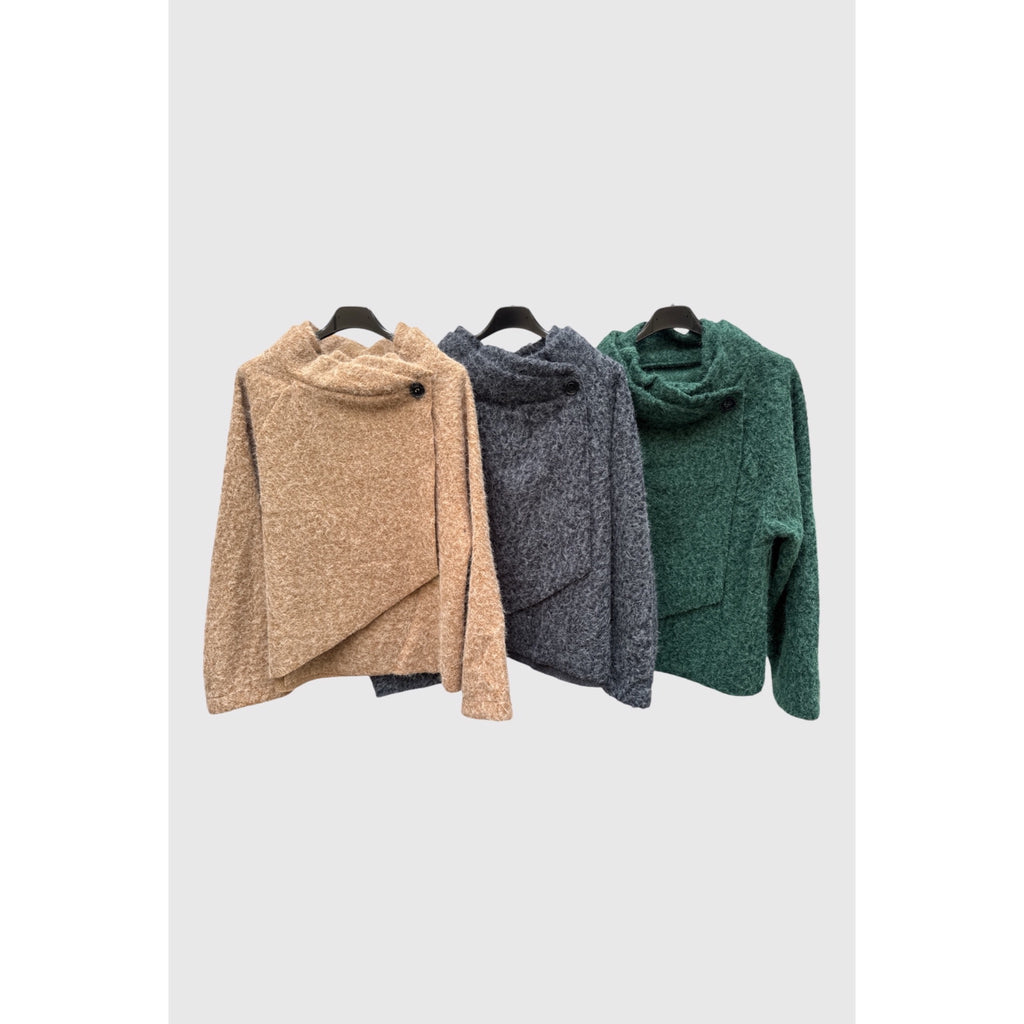 Abrigo cruzada con cuello envolvente en beige, gris y verde - POLITA 14829663.