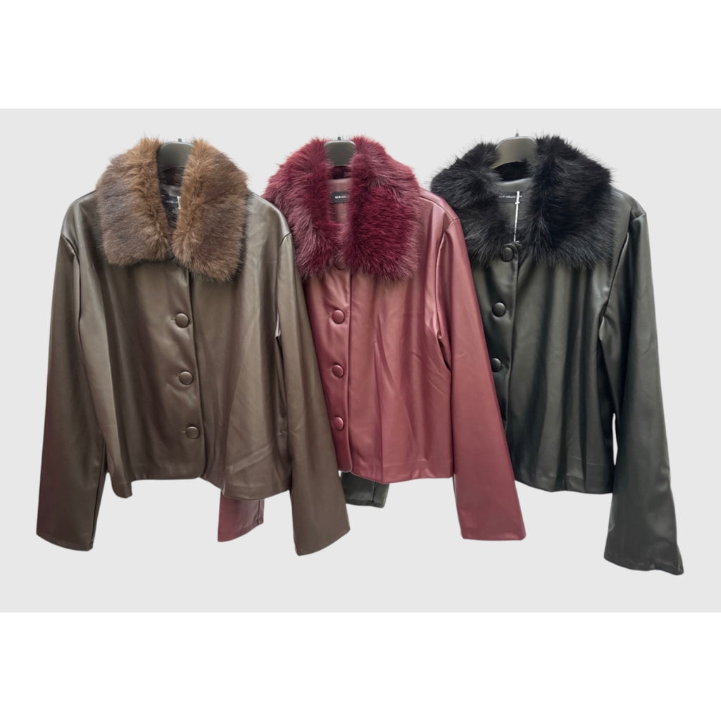 Chaquetas de efecto piel con cuello de pelo en marrón, granate y negro - POLITA 14812376