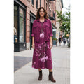 Conjunto de pana en tono burdeos con vestido de estampado floral y chaqueta lisa, vista puesta - POLITA 14846465A