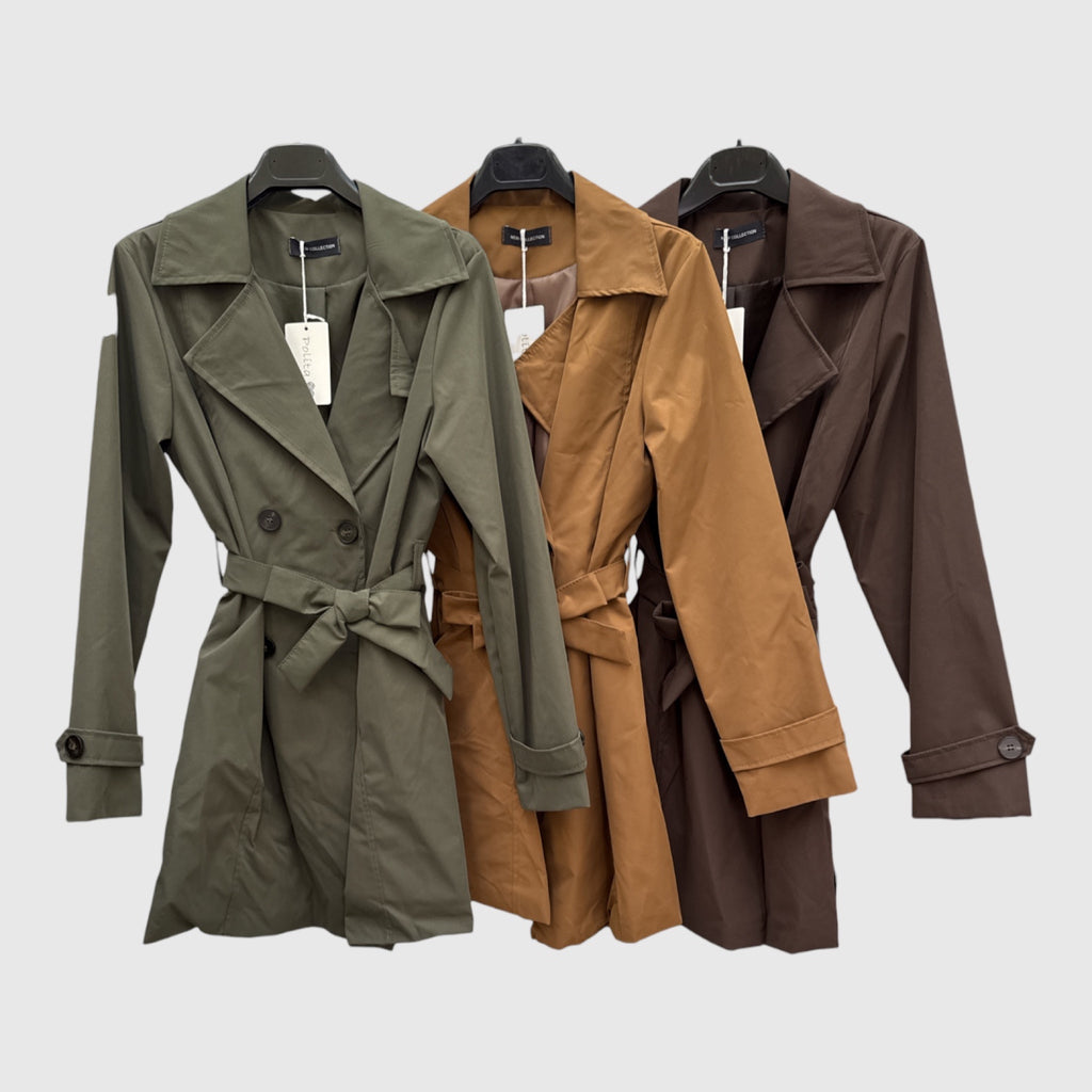 Gabardina cruzada con cinturón presentada en kaki, camel y choco - POLITA 14813080