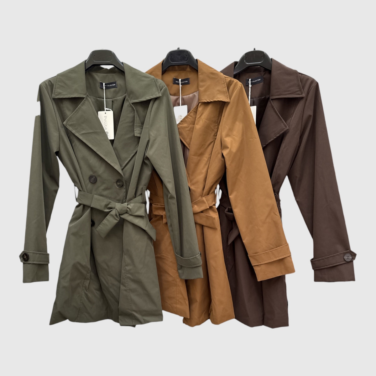 Gabardina cruzada con cinturón presentada en kaki, camel y choco - POLITA 14813080